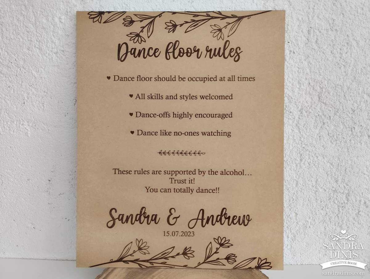 Placard para quinta dance floor rules