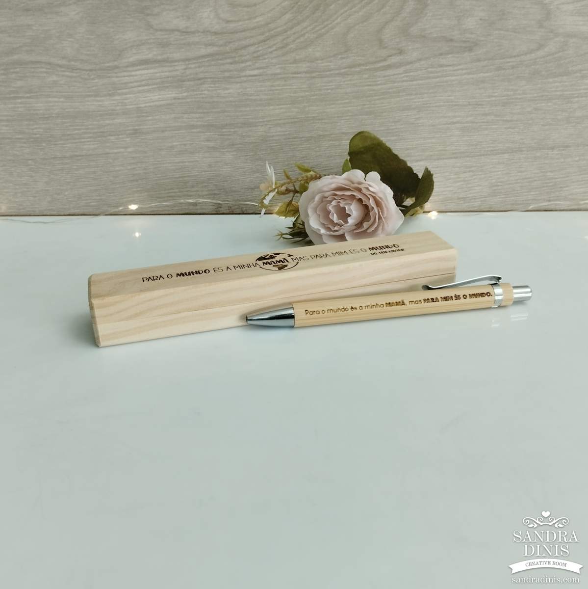 Caixa madeira com caneta V1 - Mãe
