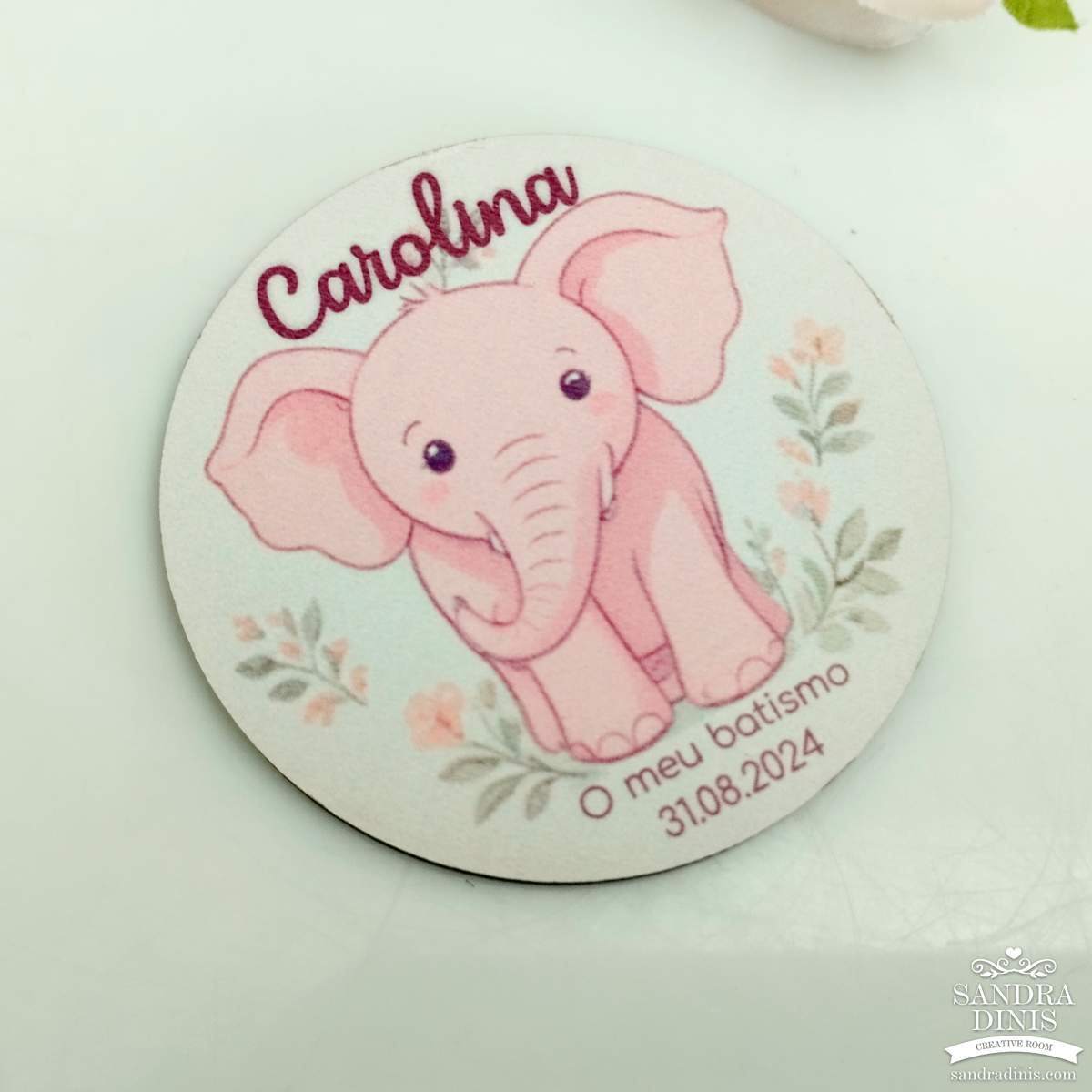 Íman Elefante Rosa - lembrança personalizada 