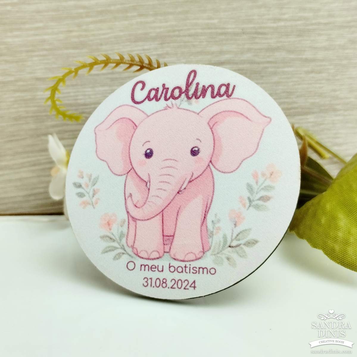 Íman Elefante Rosa - lembrança personalizada 