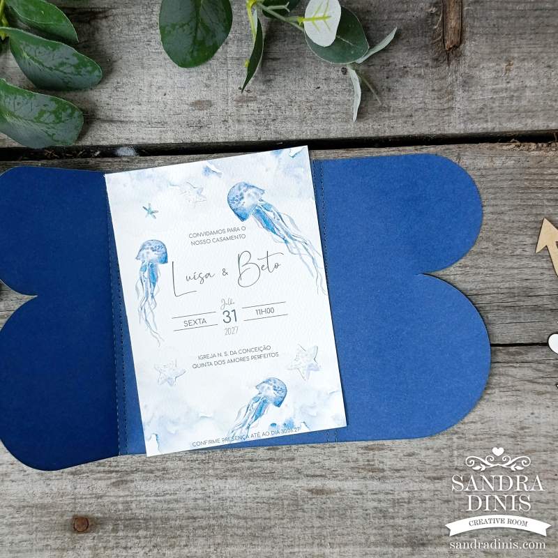 Convite para casamento personalizado tema Mar - Papel