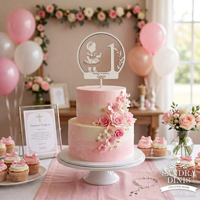 Topo de Bolo batizado aniversário menina / menino