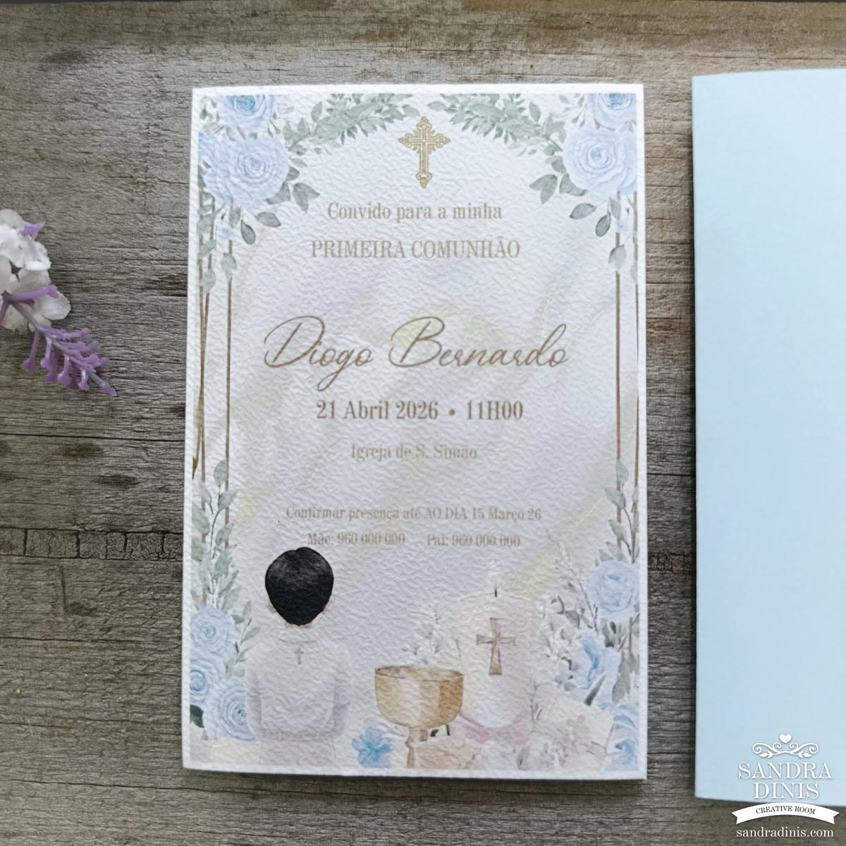 Convite para Comunhão / Batizado personalizado - Menino V1