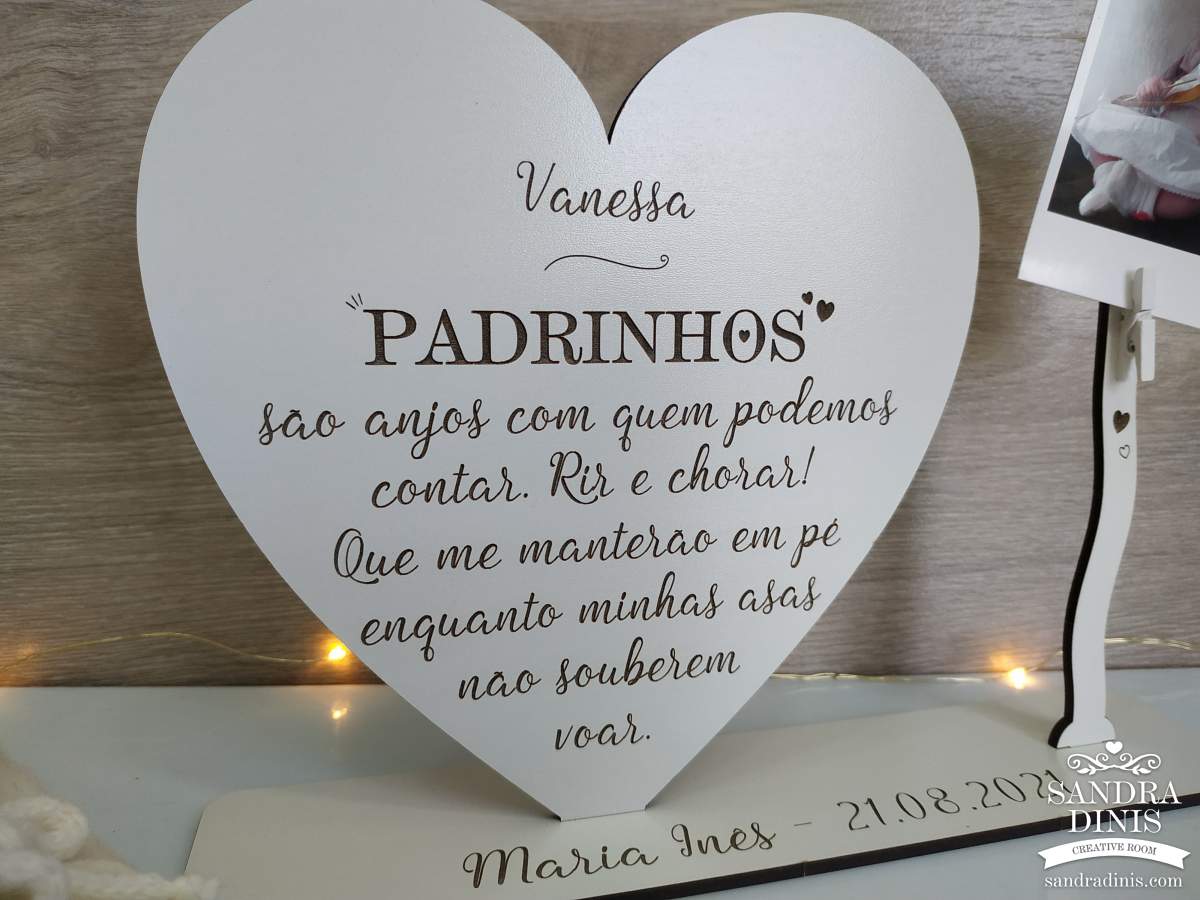 Convite batismo Madrinha / Padrinho Coração