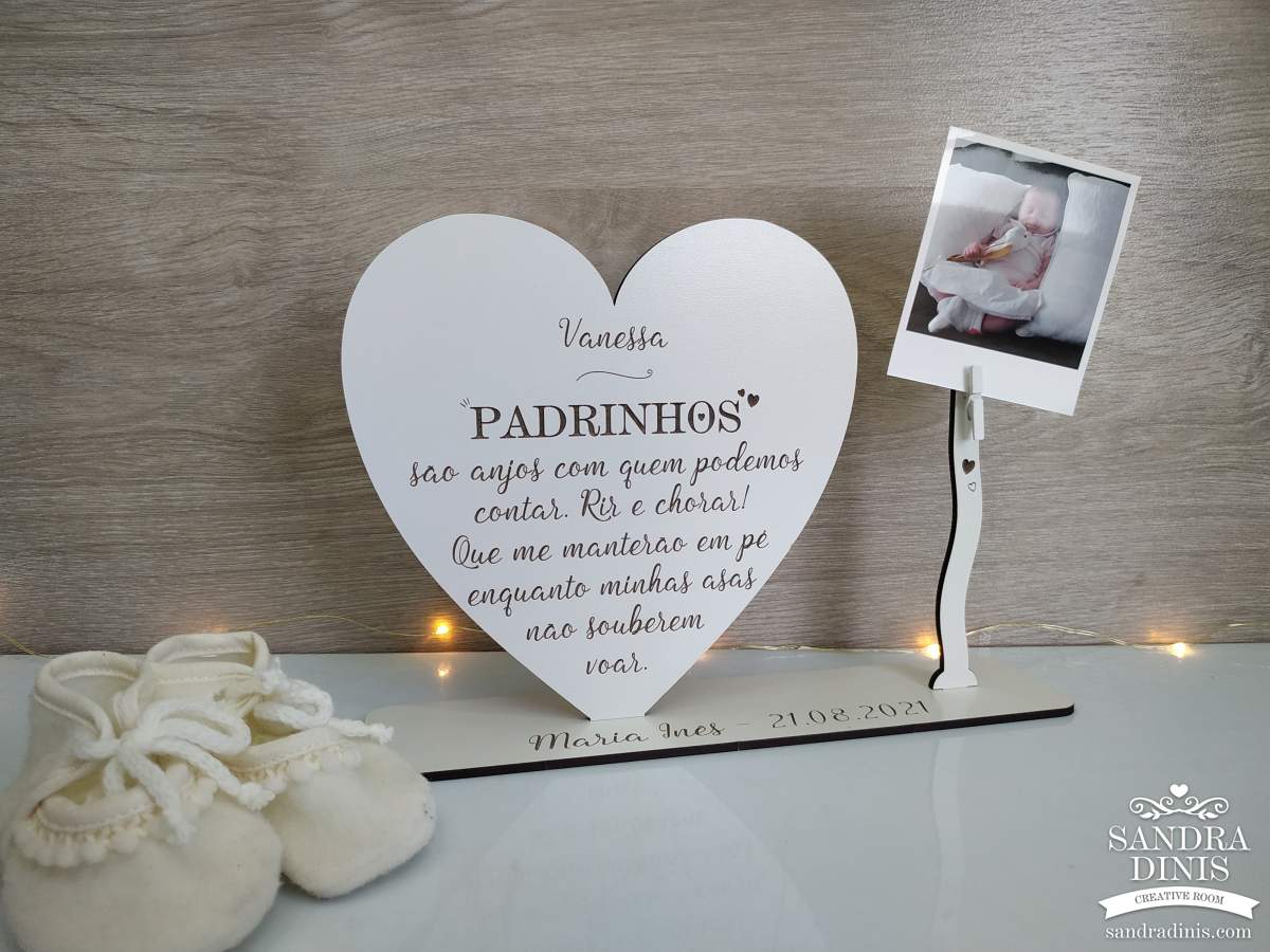 Convite batismo Madrinha / Padrinho Coração
