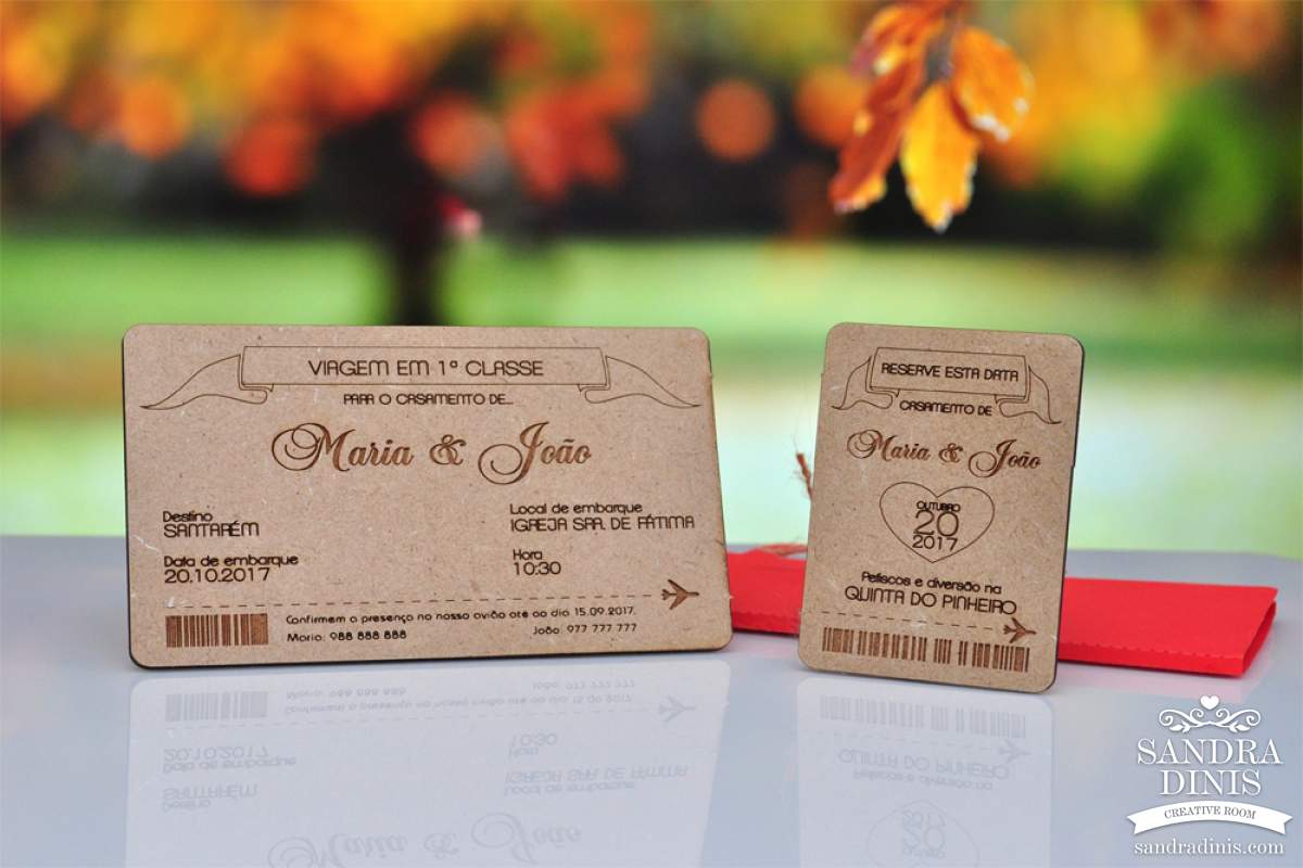 Convite Casamento Bilhete de Avião viagens - personalizado