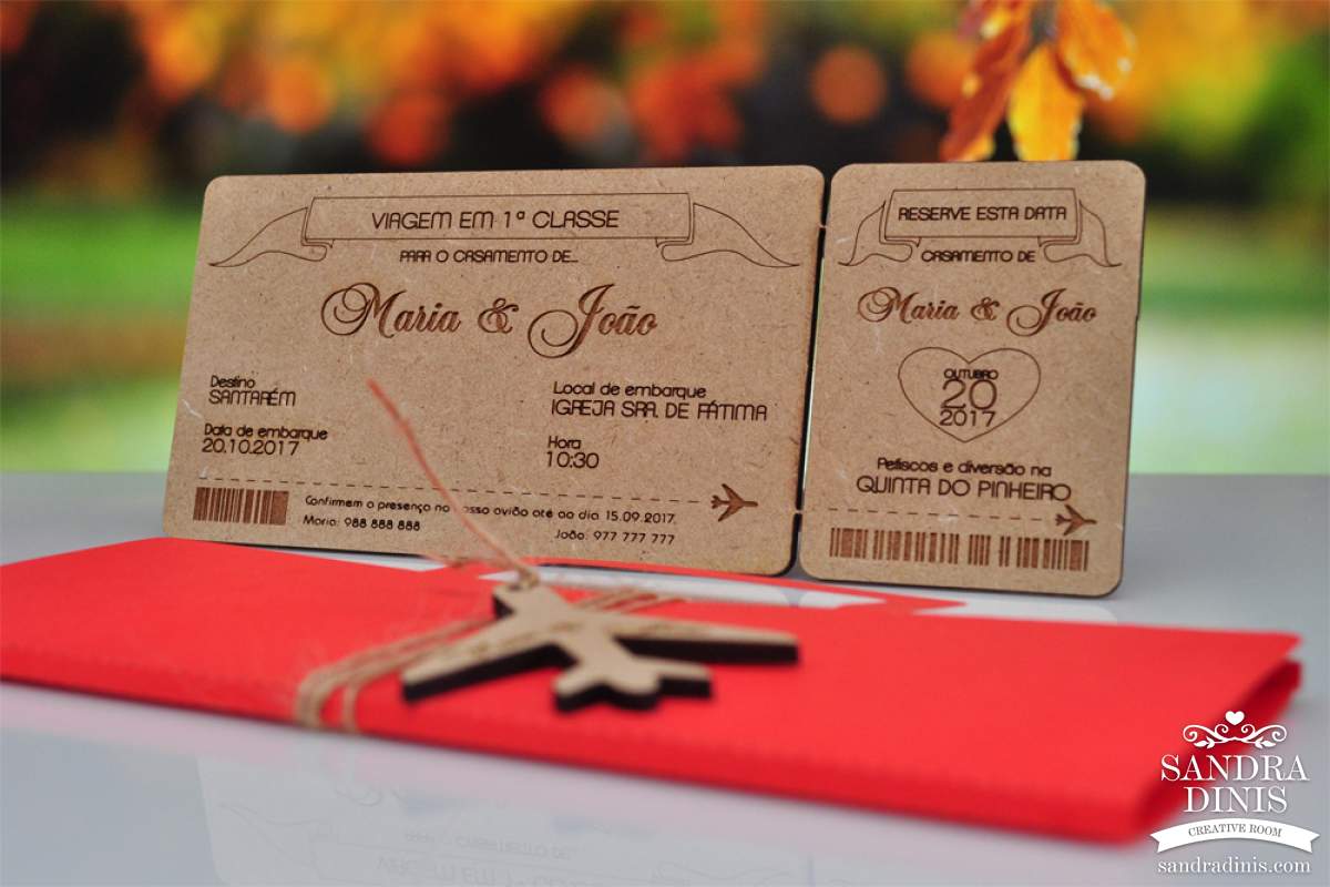 Convite Casamento Bilhete de Avião viagens - personalizado