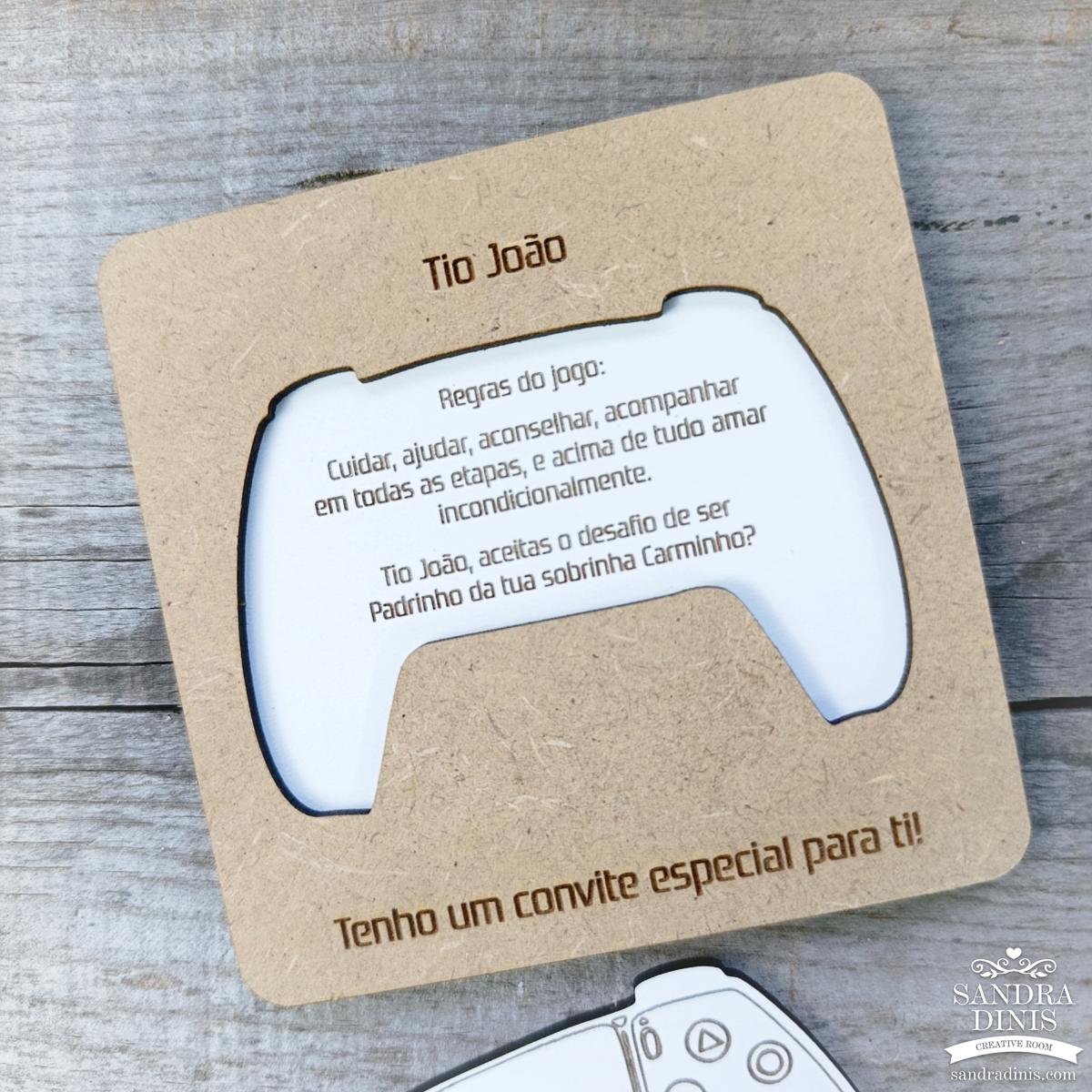 Convite Personalizado para Padrinho - Comando consola / PlayStation 