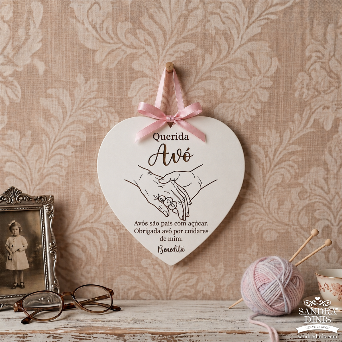 Placa avó /avô coração personalizada - Dia dos Avós
