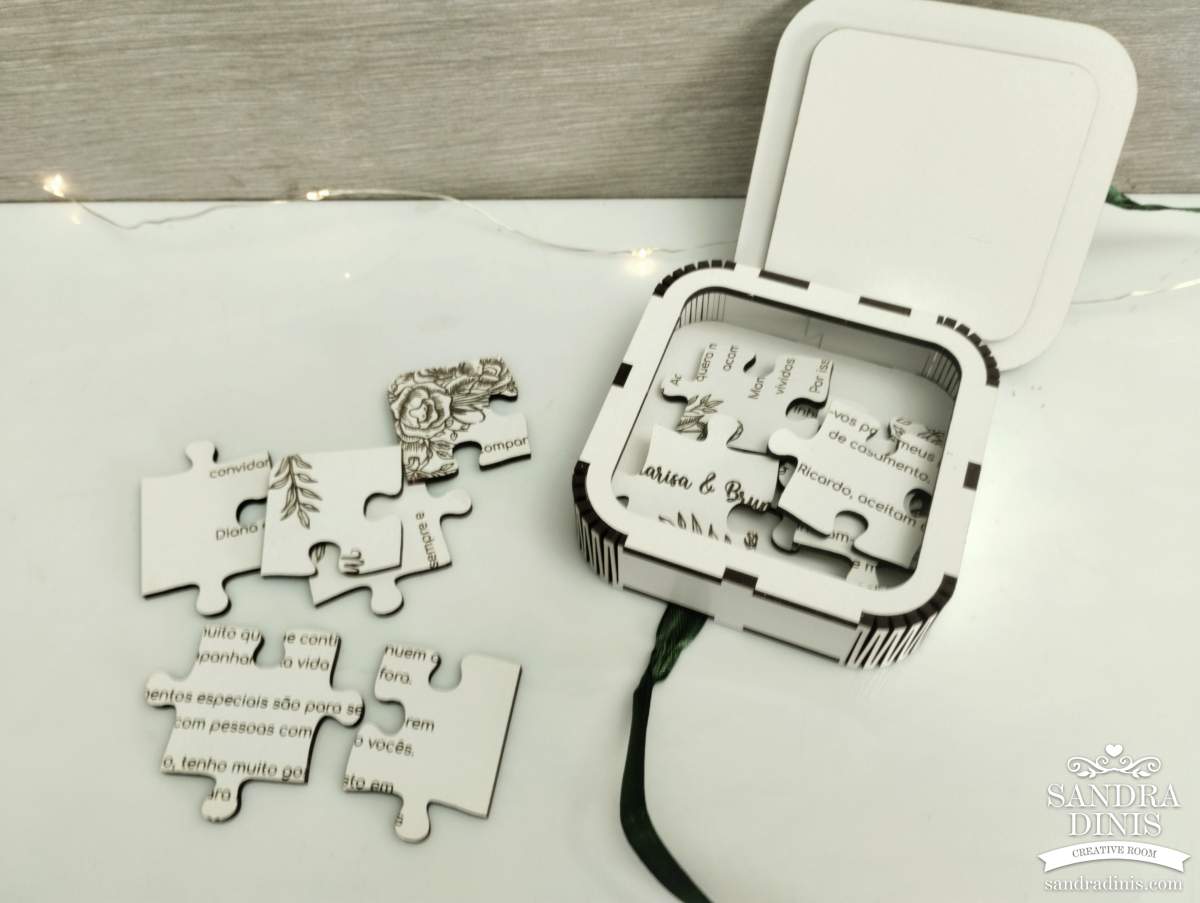 Puzzle convite padrinho / madrinha de casamento - em caixinha