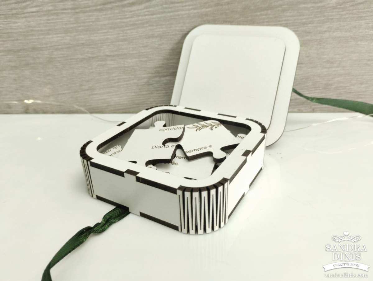 Puzzle convite padrinho / madrinha de casamento - em caixinha