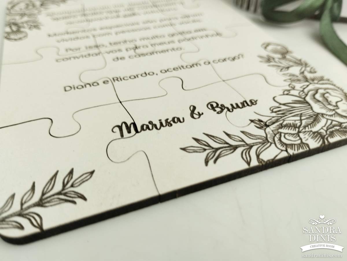 Puzzle convite padrinho / madrinha de casamento - em caixinha