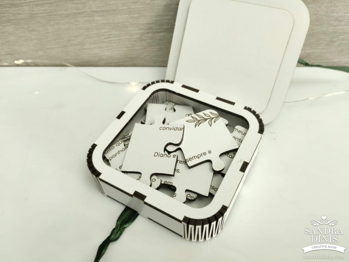 Puzzle convite padrinho / madrinha de casamento - em caixinha