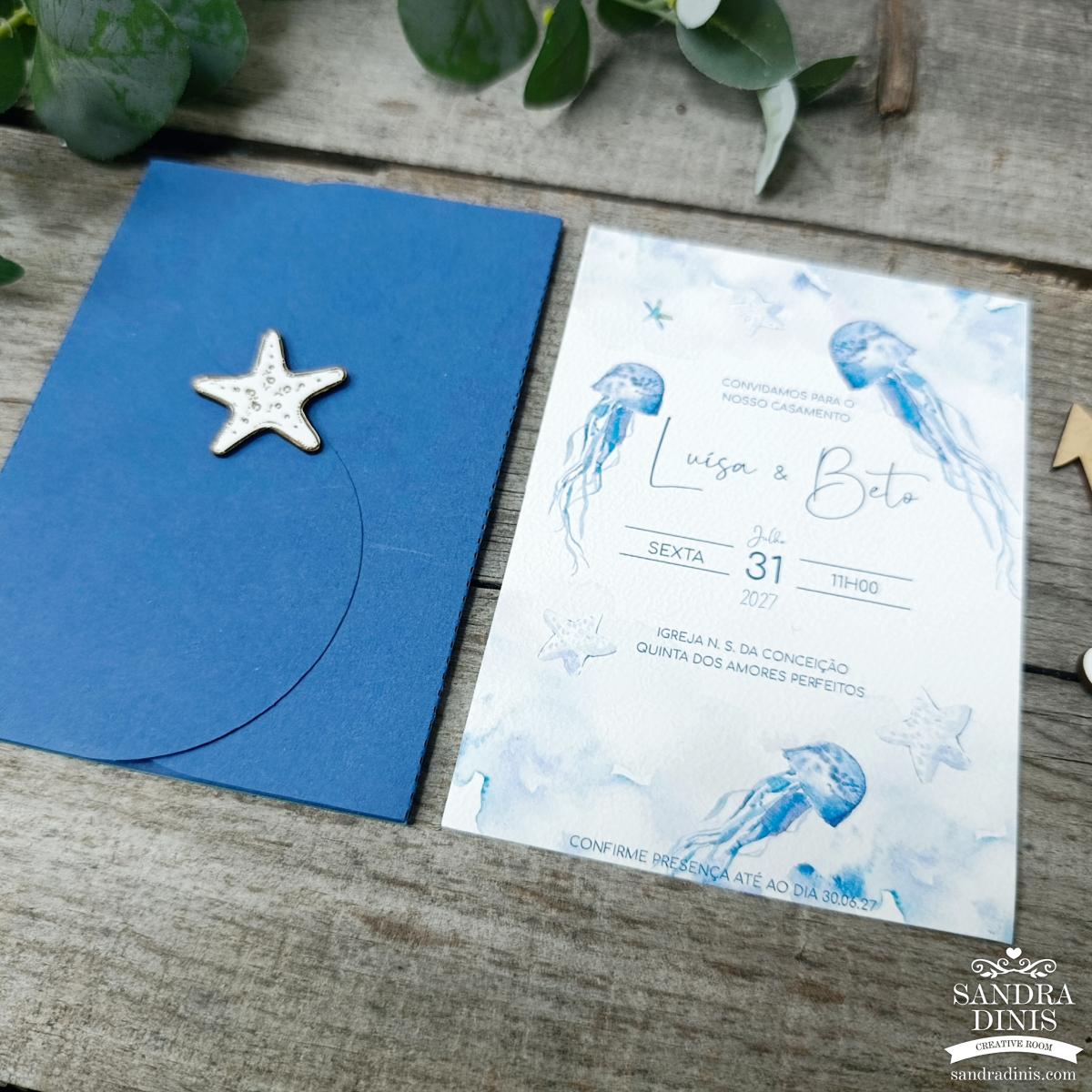 Convite para casamento personalizado tema Mar - Papel