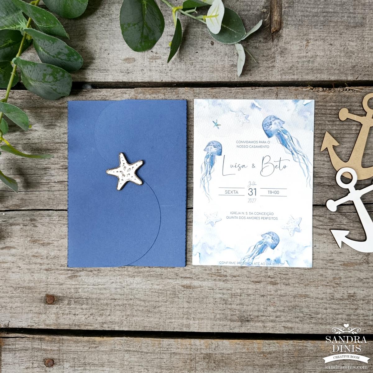 Convite para casamento personalizado tema Mar - Papel