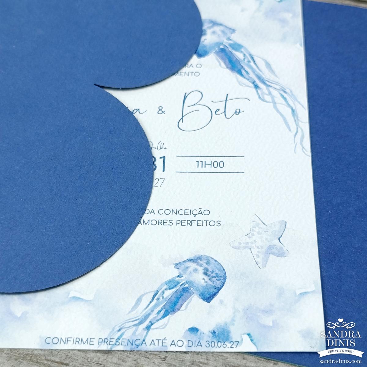 Convite para casamento personalizado tema Mar - Papel
