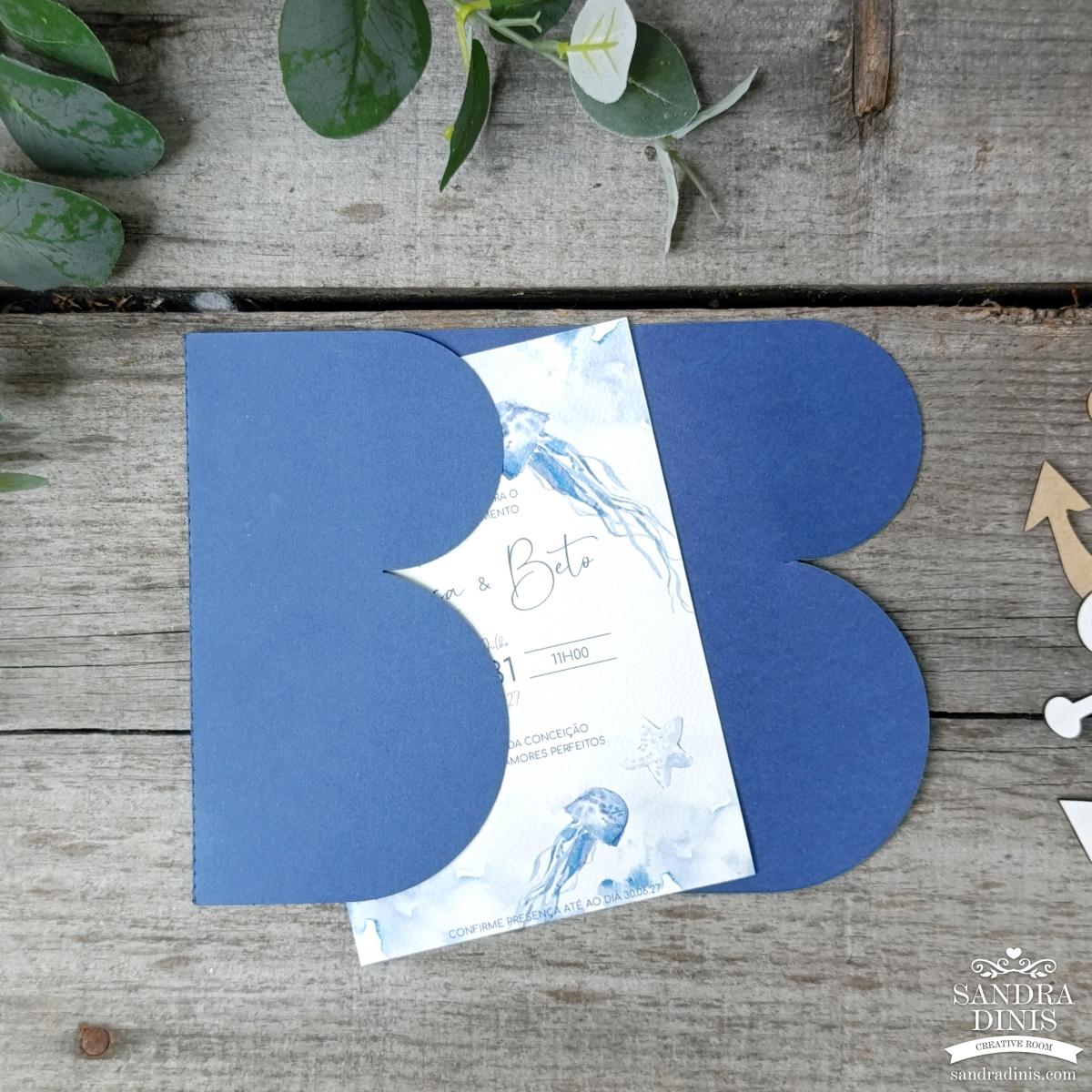 Convite para casamento personalizado tema Mar - Papel