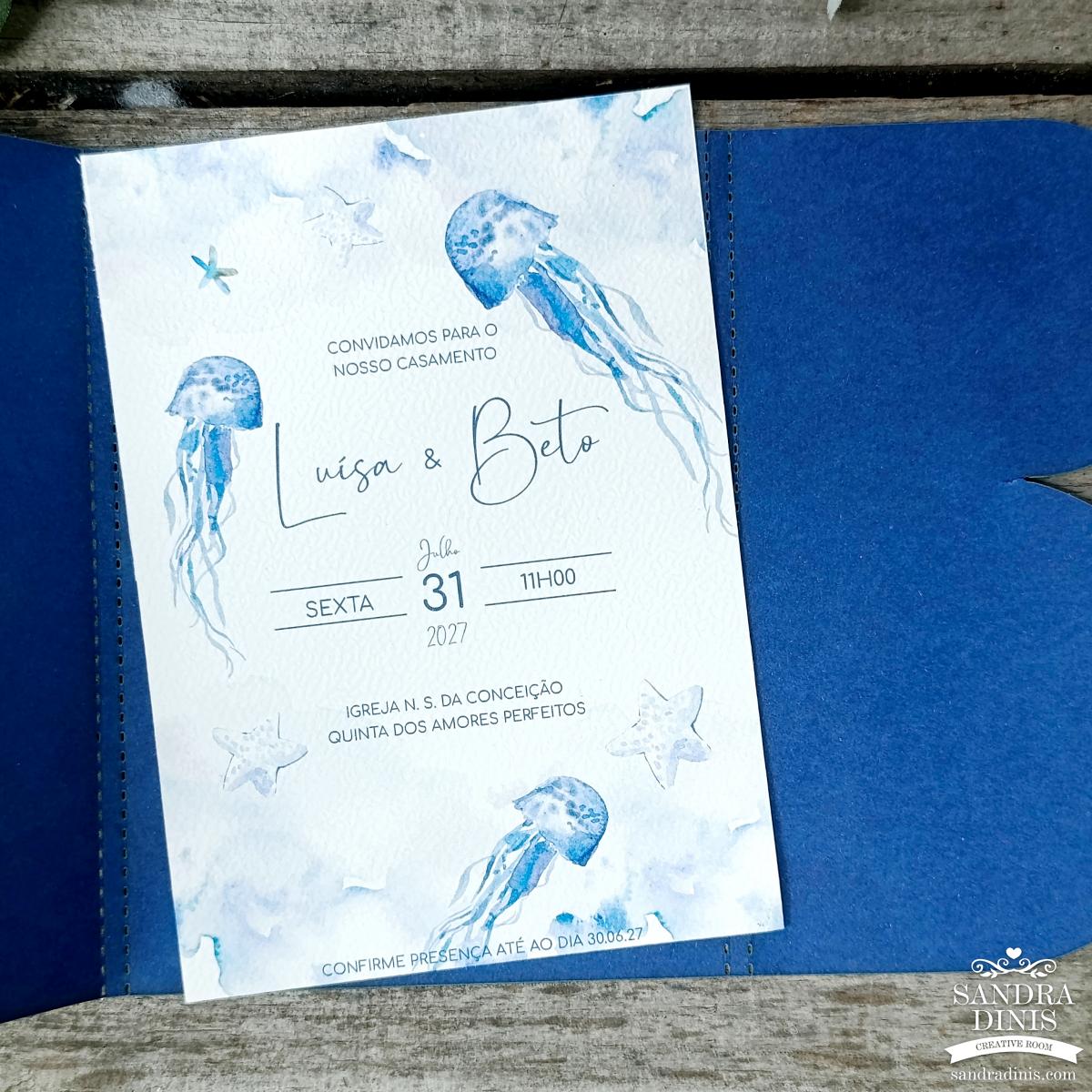 Convite para casamento personalizado tema Mar - Papel