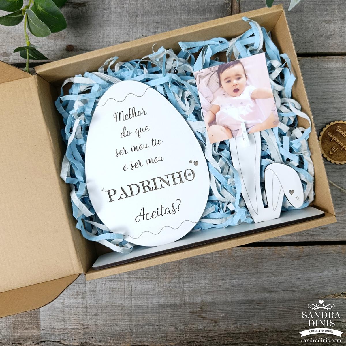 Convite porta-retratos para Madrinha / Padrinho em caixa