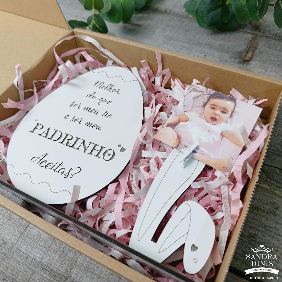Convite porta-retratos para Madrinha / Padrinho em caixa