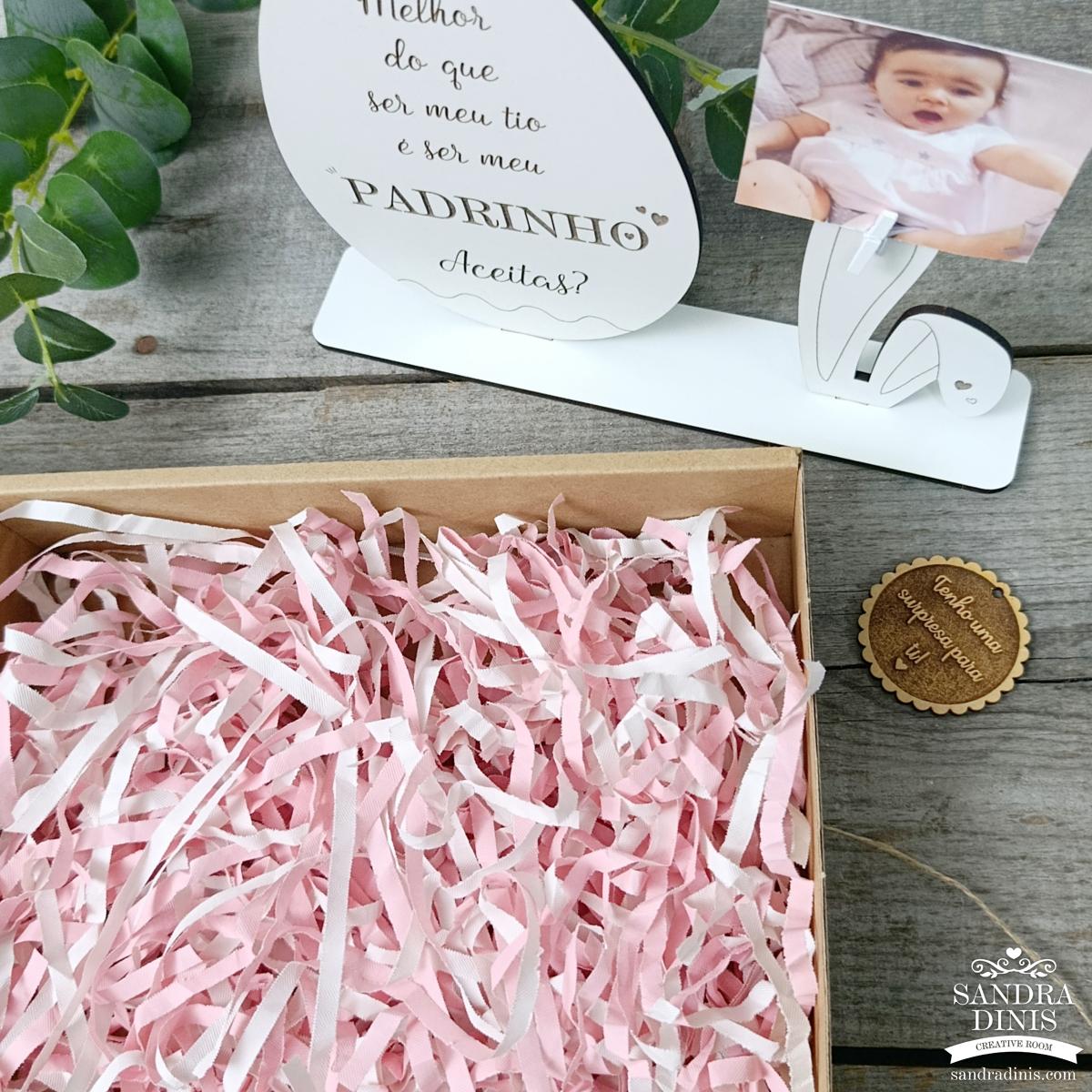 Convite porta-retratos para Madrinha / Padrinho em caixa
