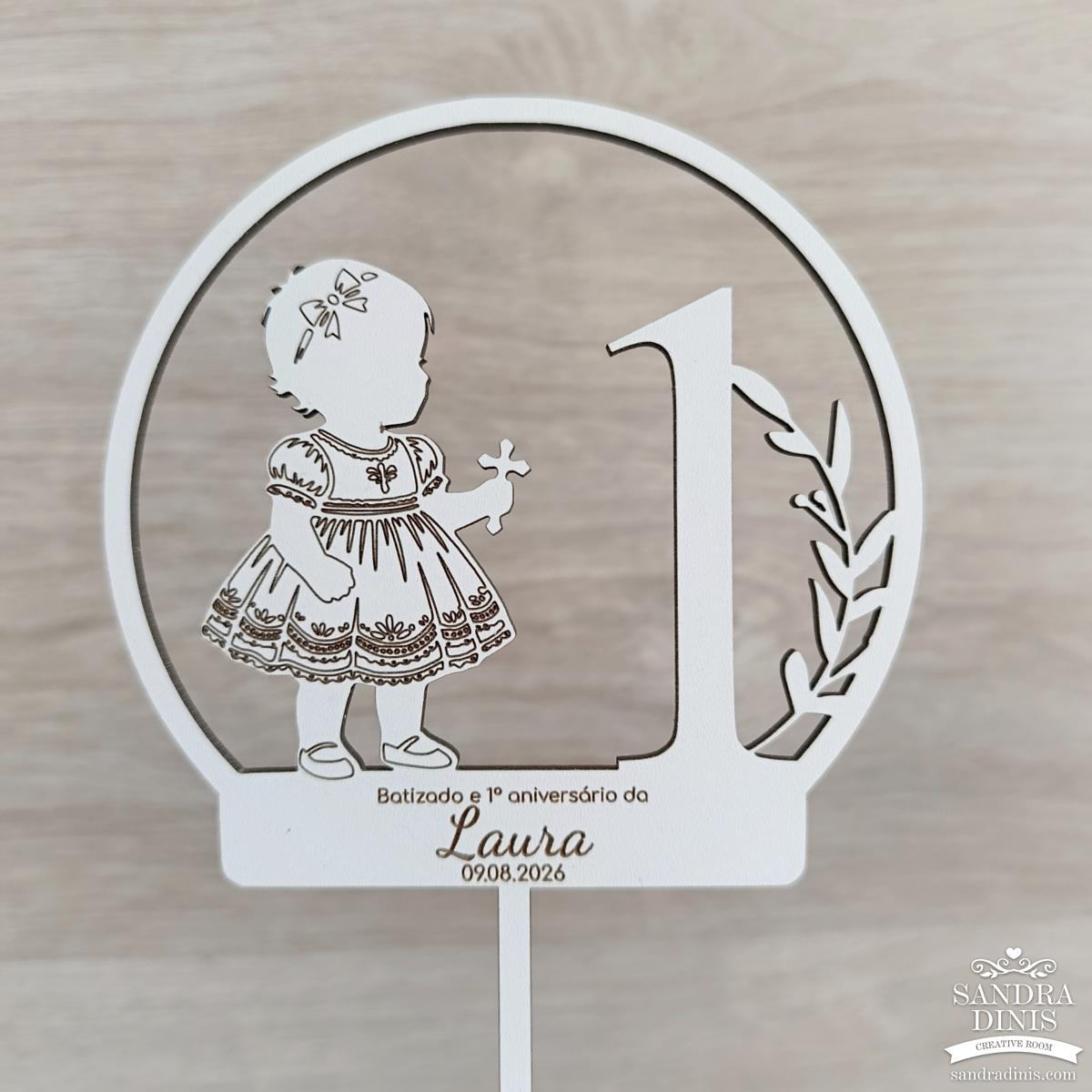 Topo de Bolo batizado aniversário menina / menino