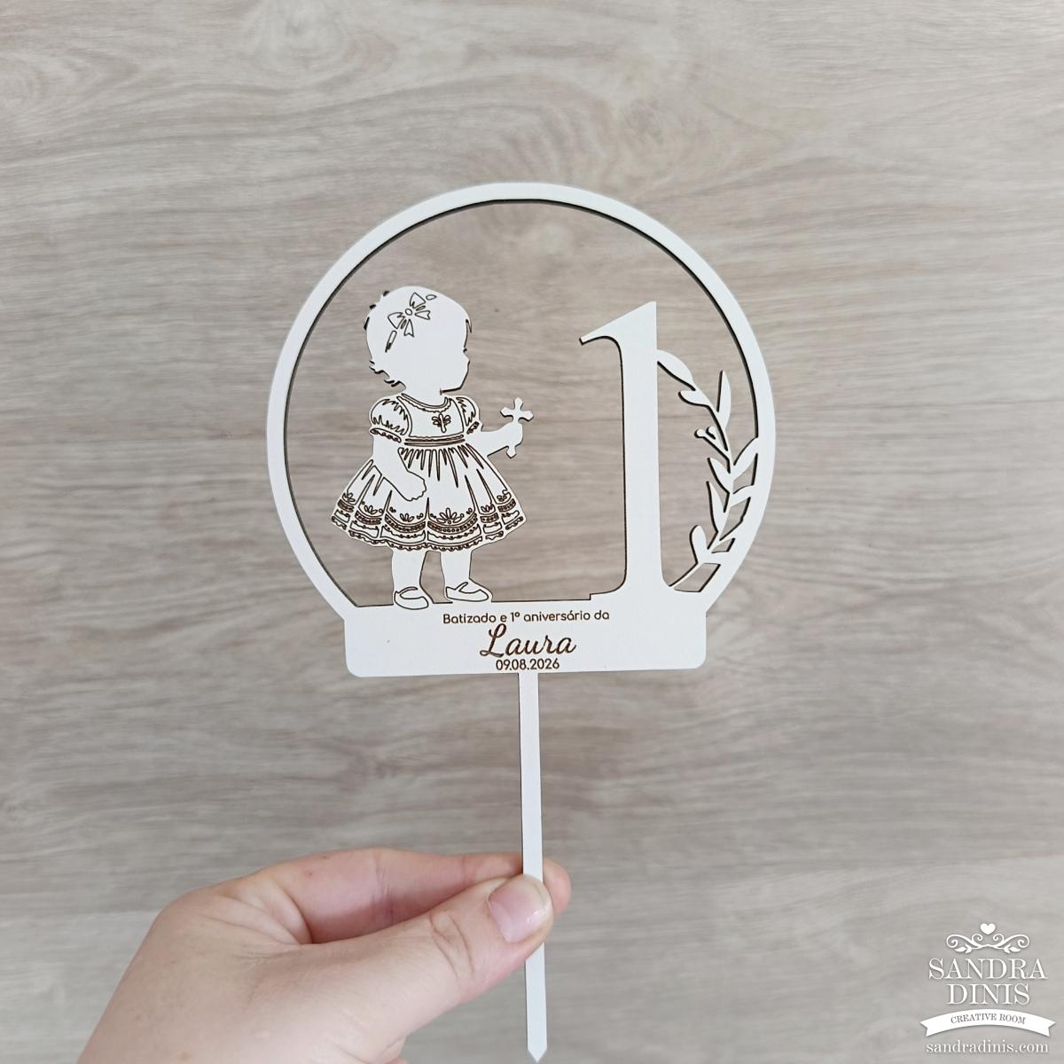 Topo de Bolo batizado aniversário menina / menino