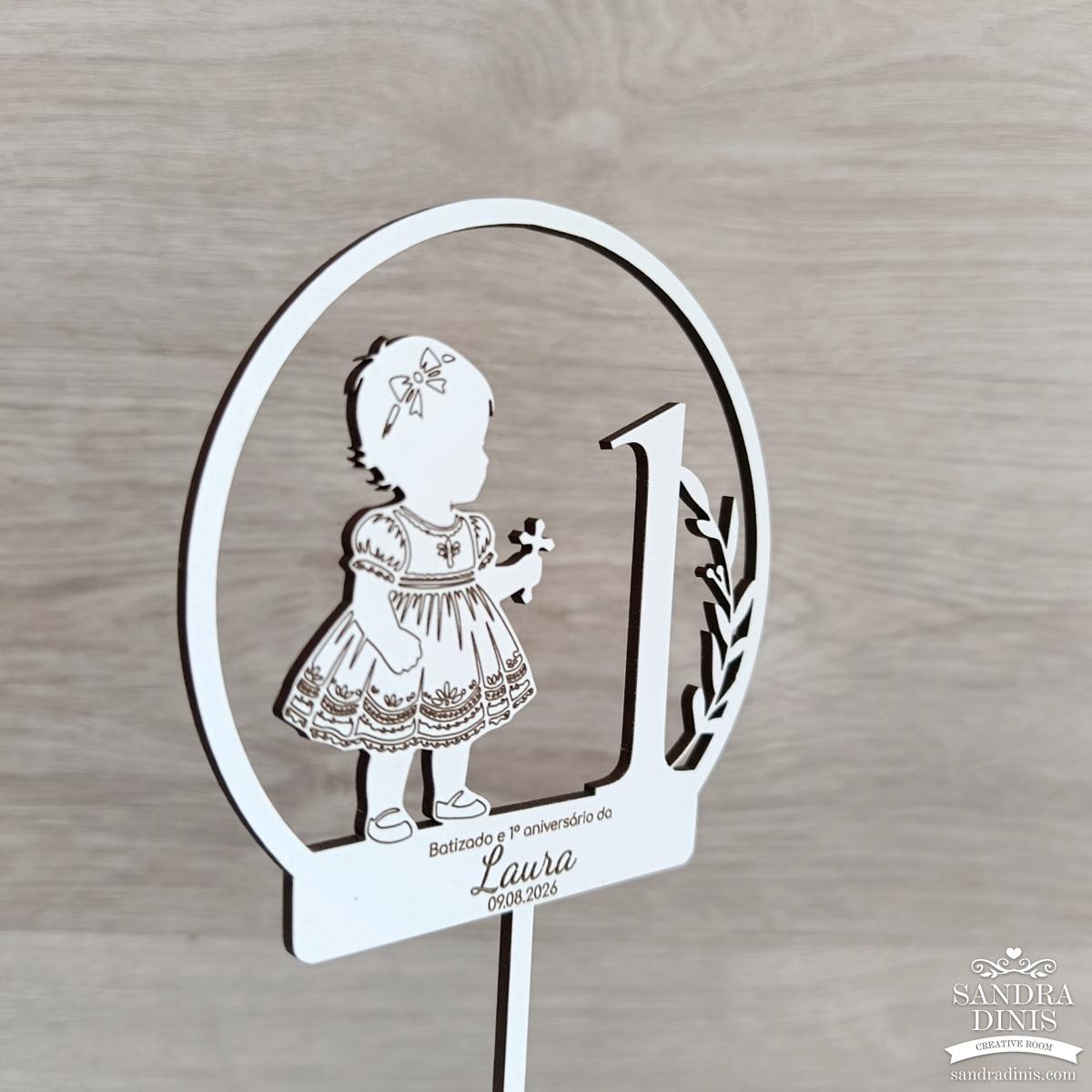 Topo de Bolo batizado aniversário menina / menino