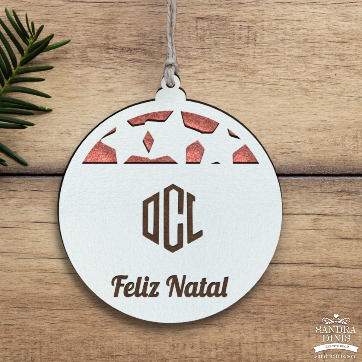 Bola Natal E3 - Branco / Natural c/ Fundo