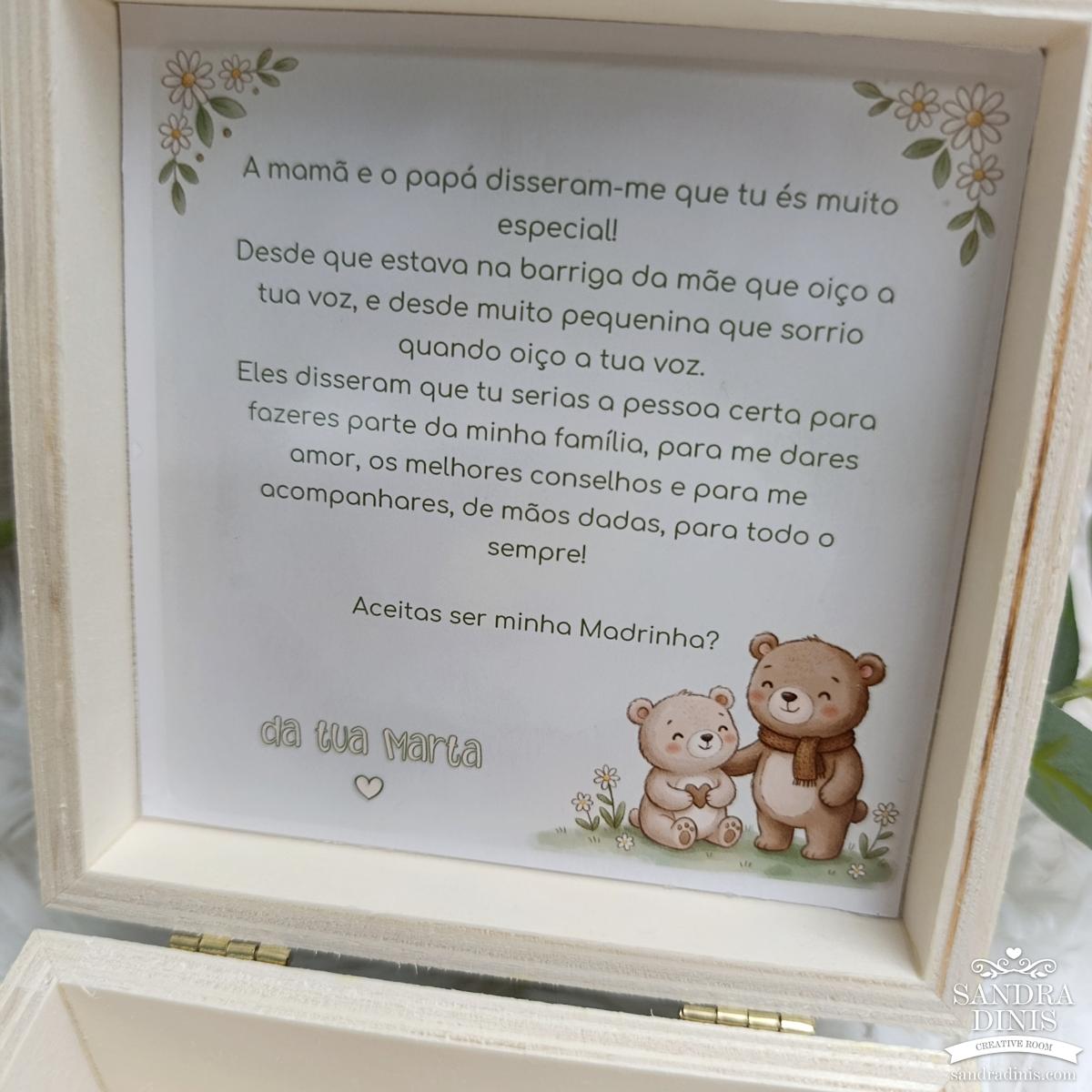 Caixa Convite Padrinho Madrinha - Batismo ursinho