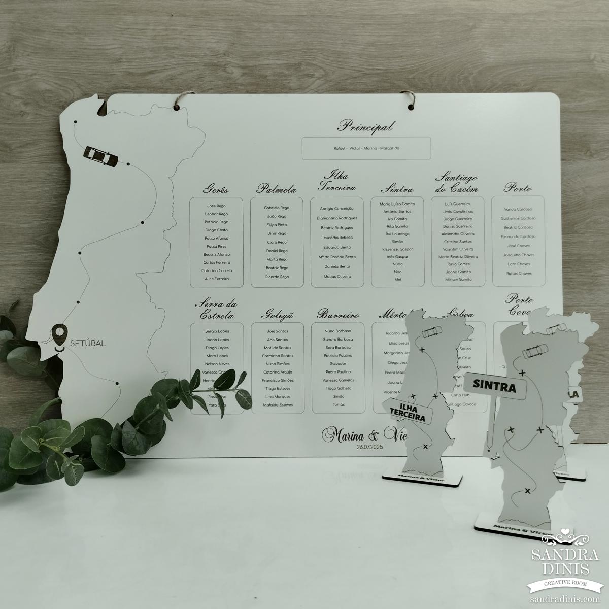 Placard distribuição de mesas Mapa Portugal 