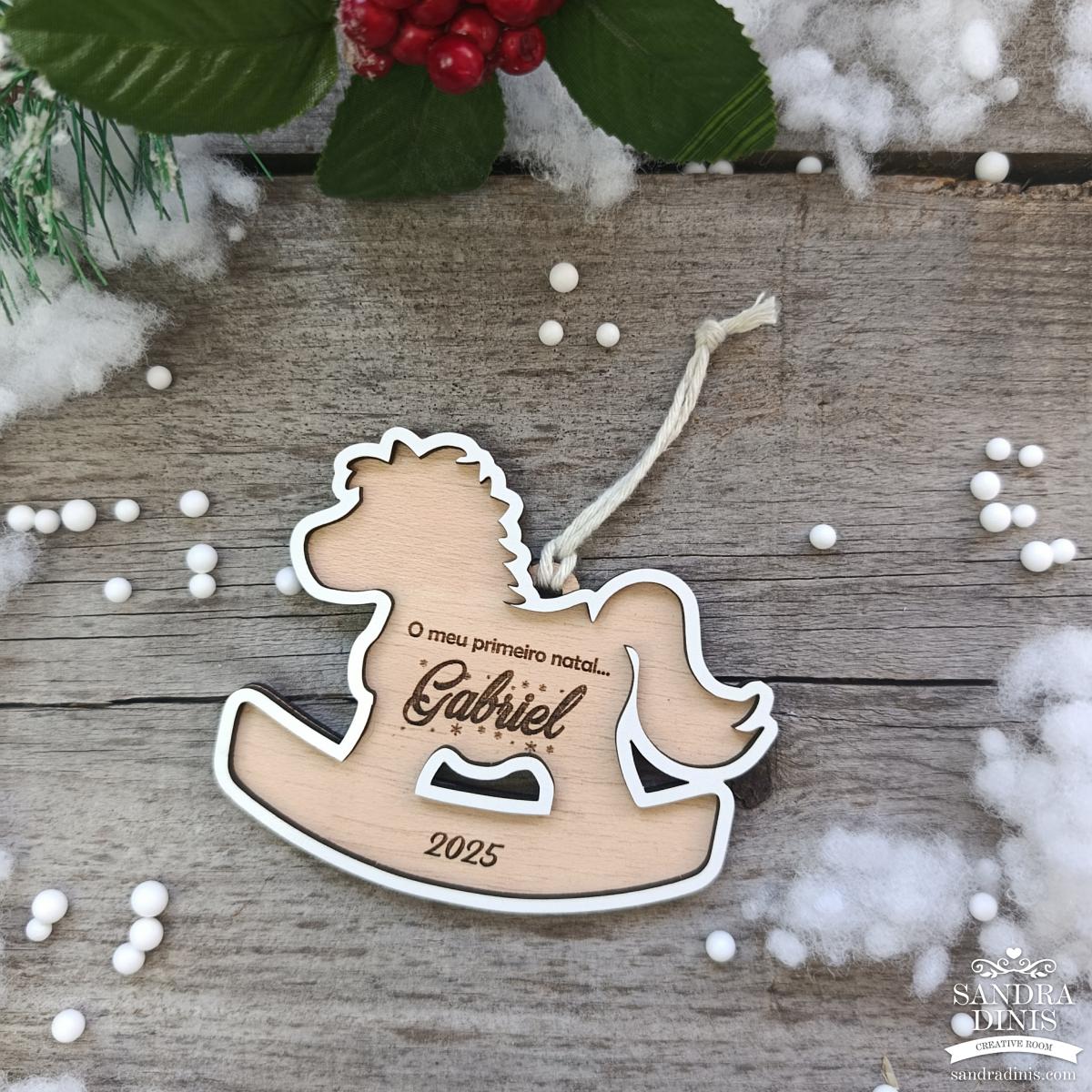 Cavalinho decorativo o meu 1º Natal personalizado