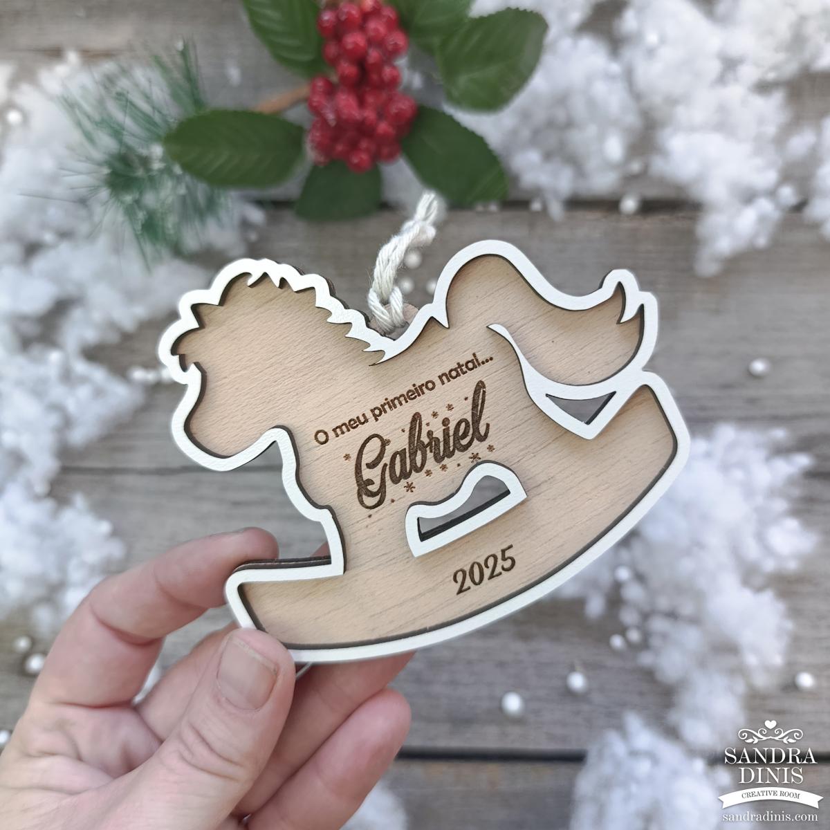 Cavalinho decorativo o meu 1º Natal personalizado