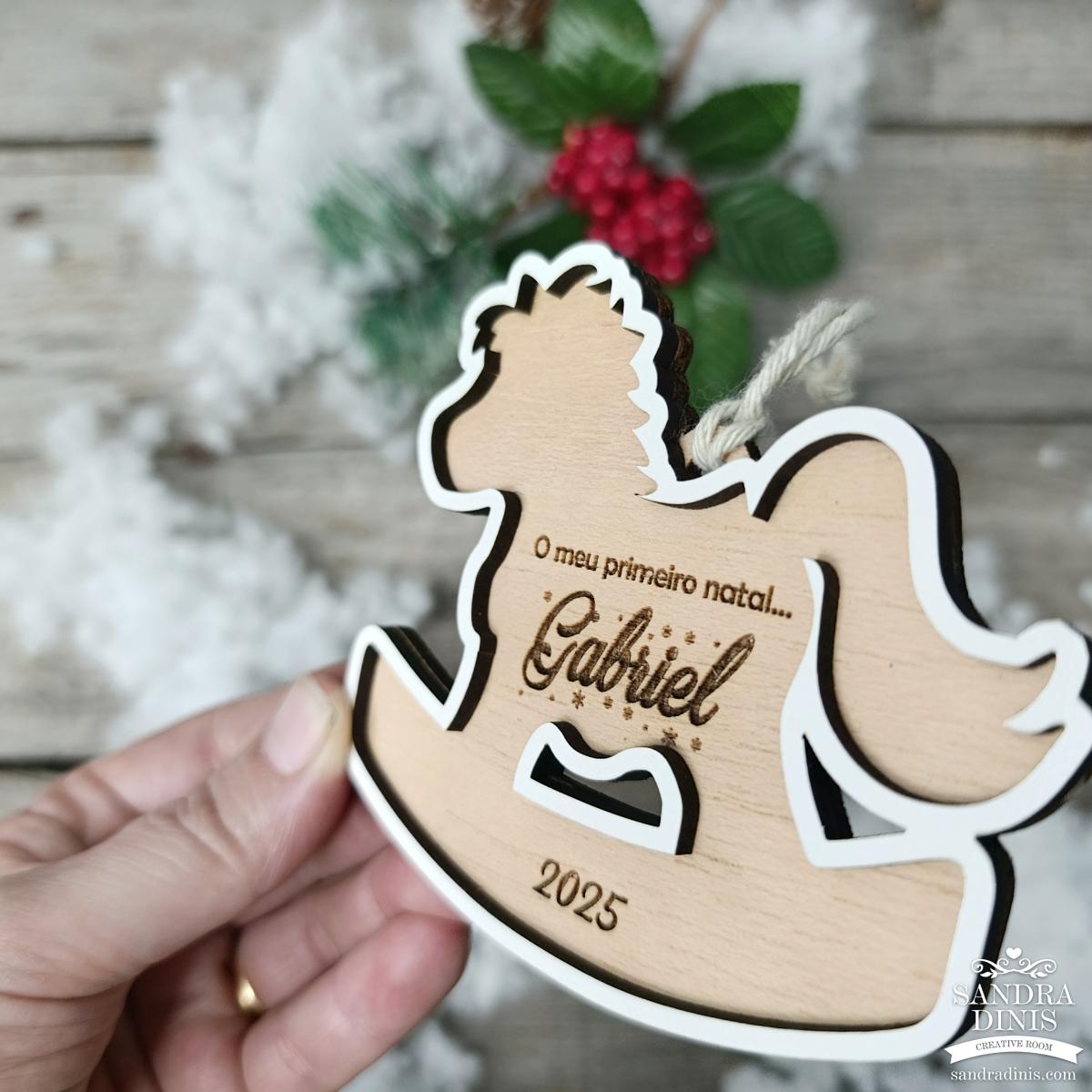 Cavalinho decorativo o meu 1º Natal personalizado