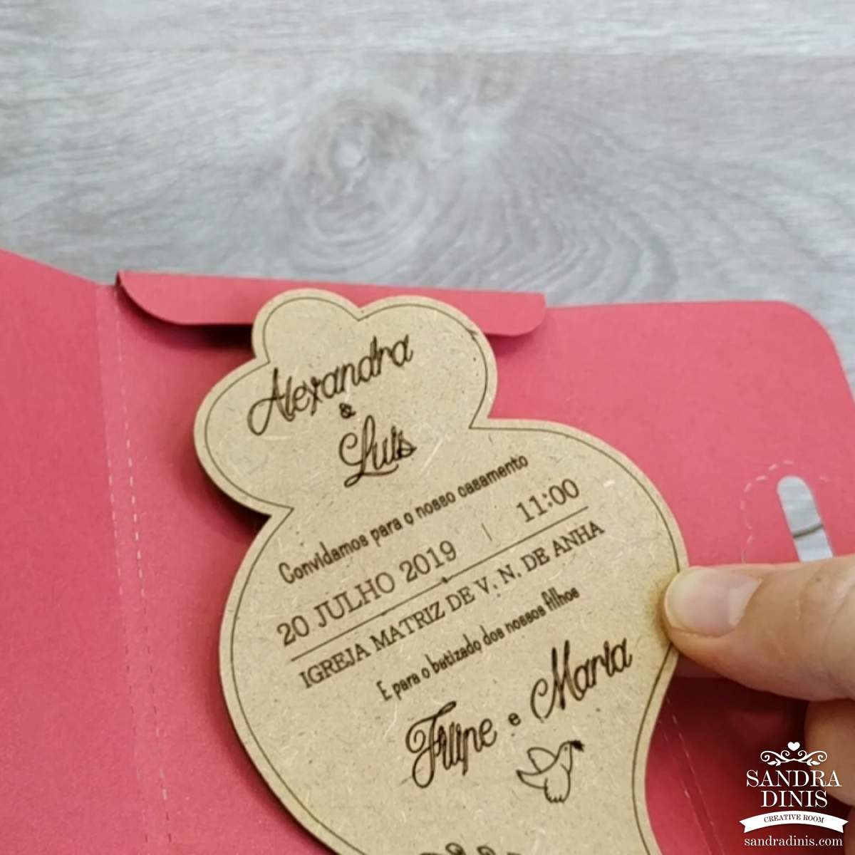 Convite Casamento Coração de Viana com envelope - personalizado