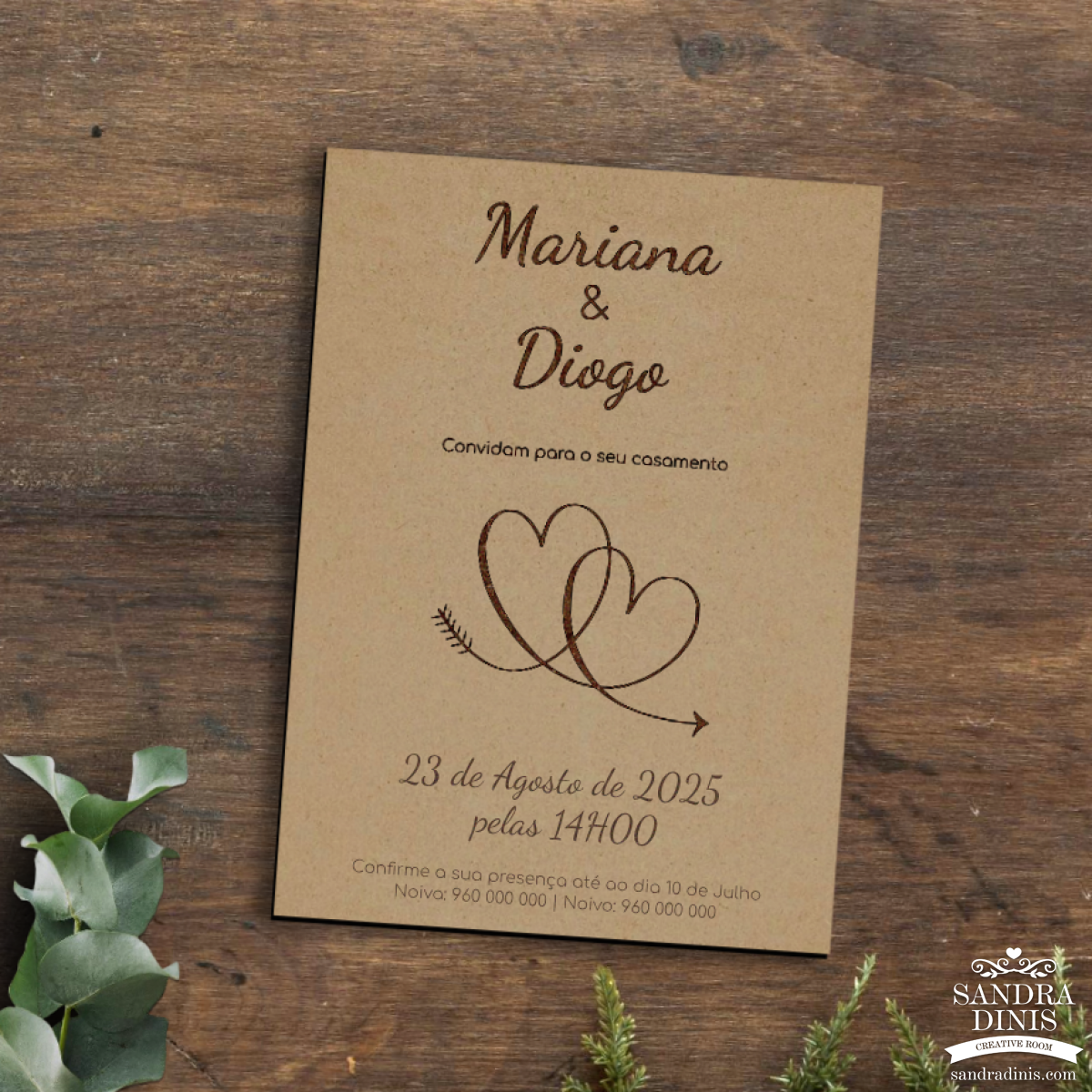 Convite para casamento retangular simples personalizado