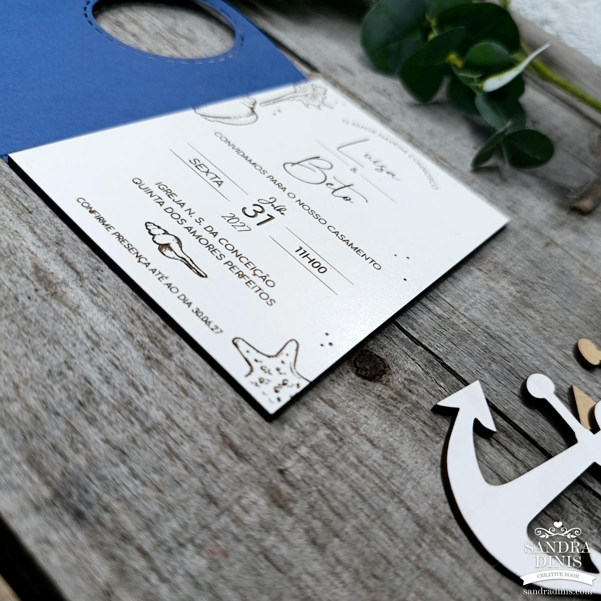 Convite para casamento tema Mar - Madeira 