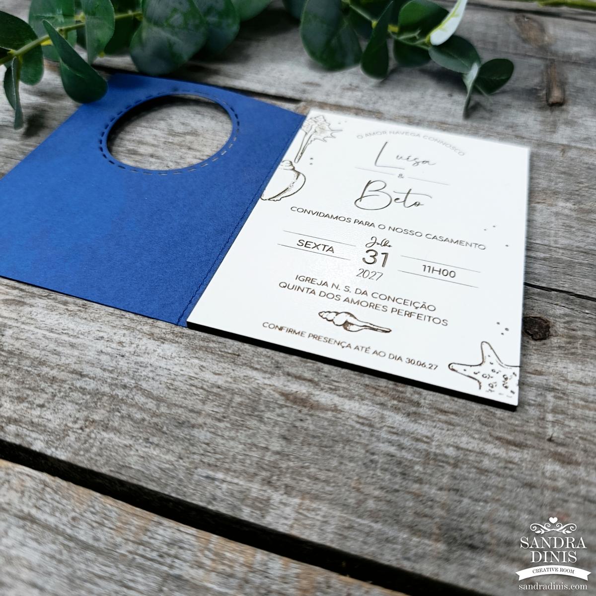 Convite para casamento tema Mar - Madeira 
