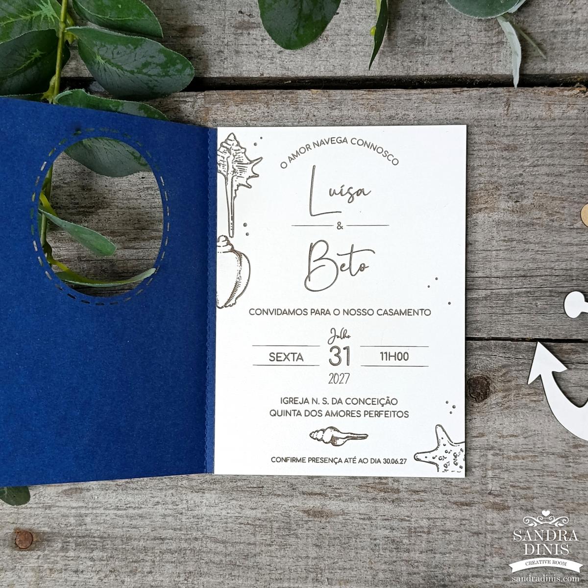 Convite para casamento tema Mar - Madeira 
