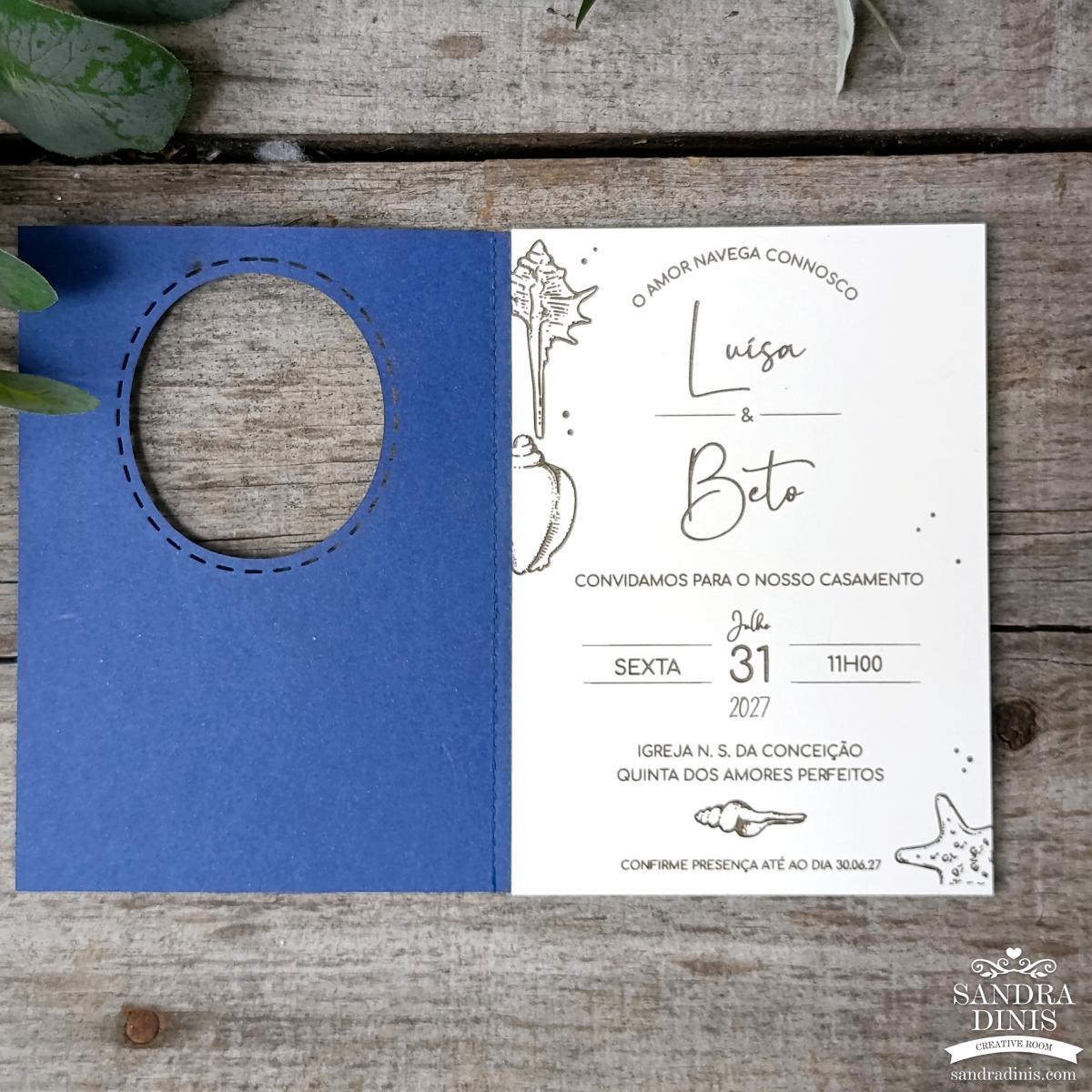 Convite para casamento tema Mar - Madeira 