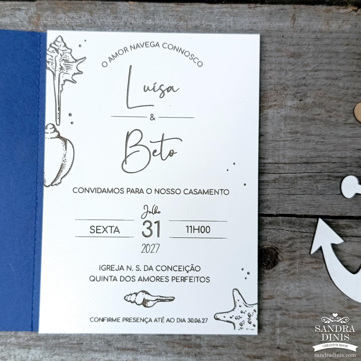 Convite para casamento tema Mar - Madeira 