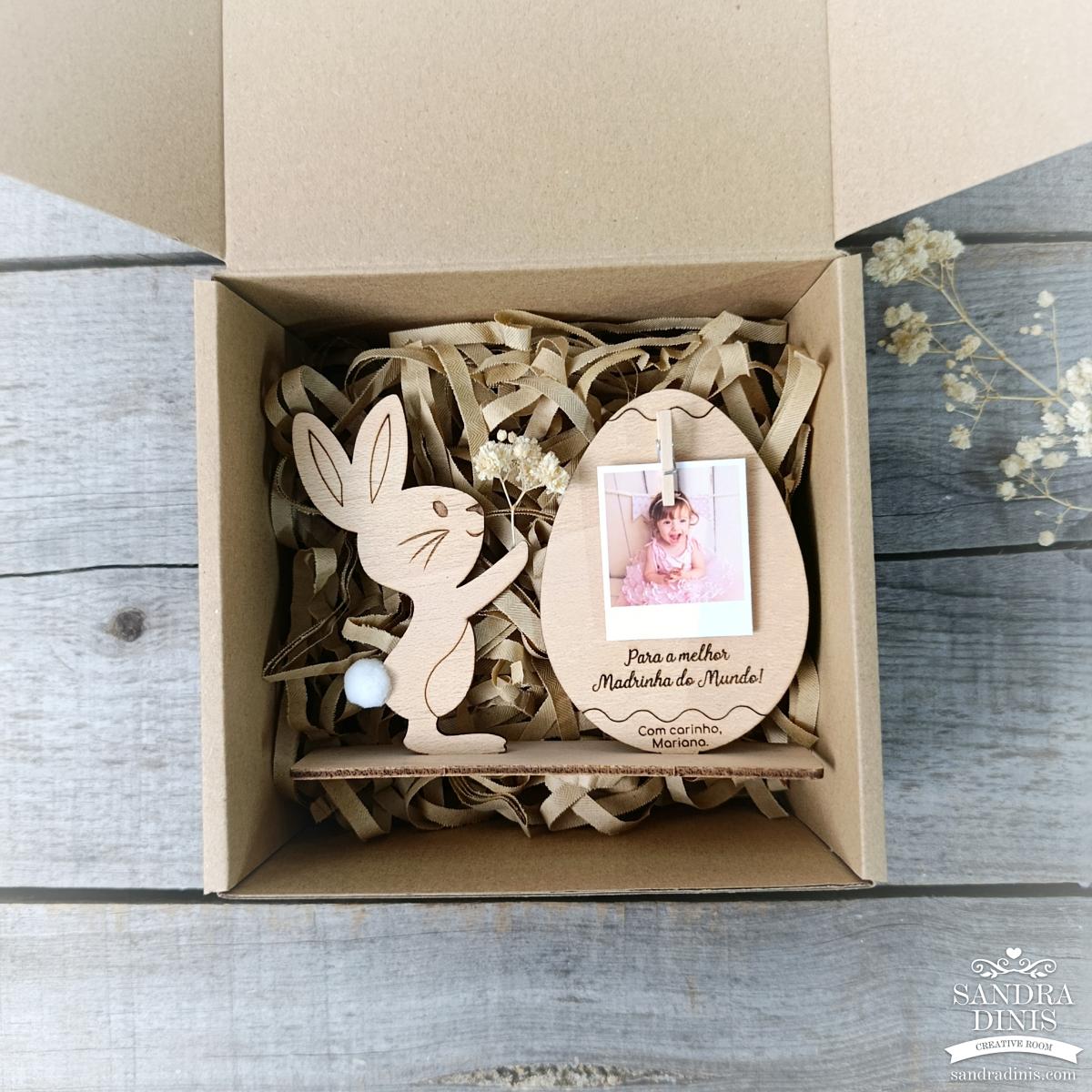Convite coelhinho porta-retratos para Madrinha / Padrinho em caixa