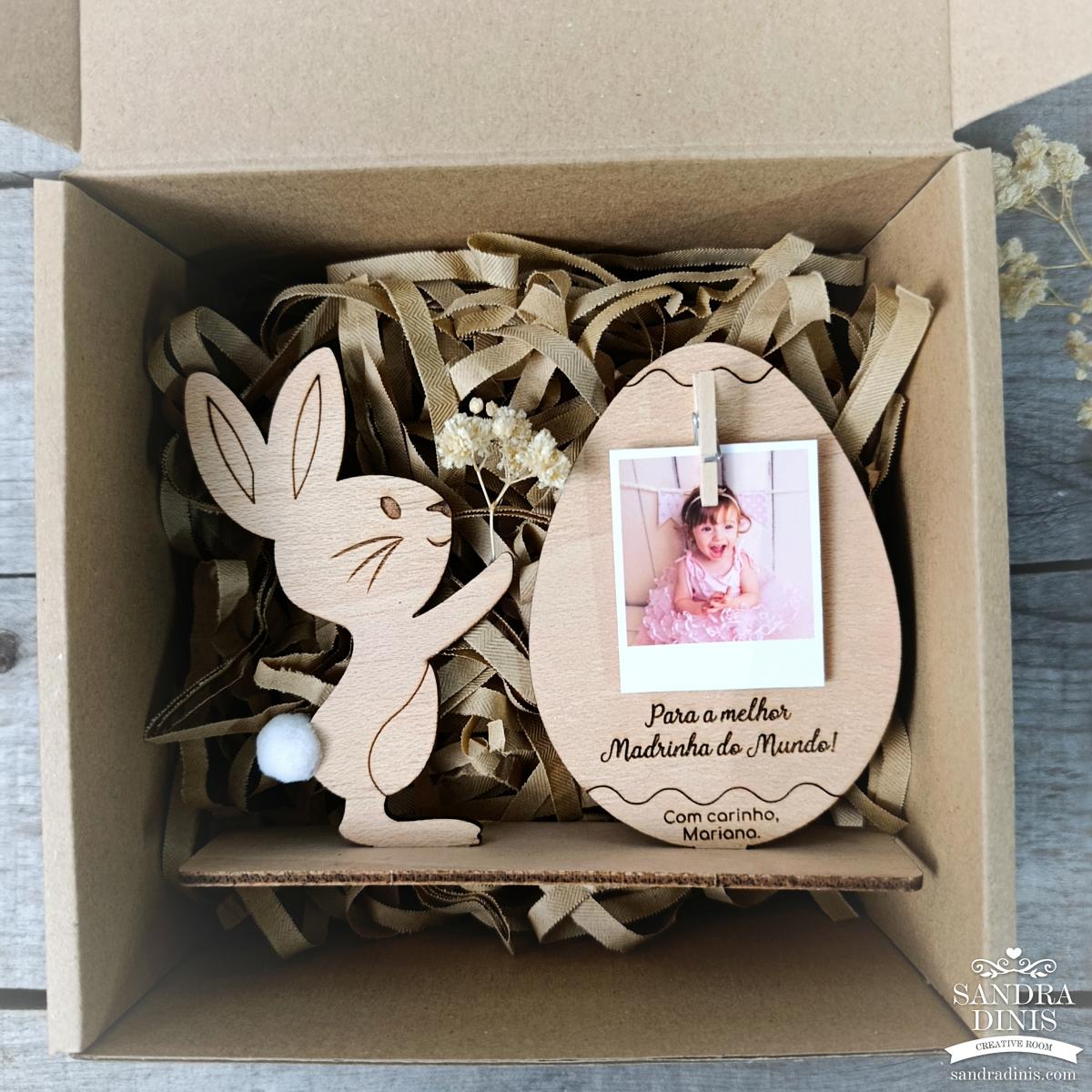 Convite coelhinho porta-retratos para Madrinha / Padrinho em caixa