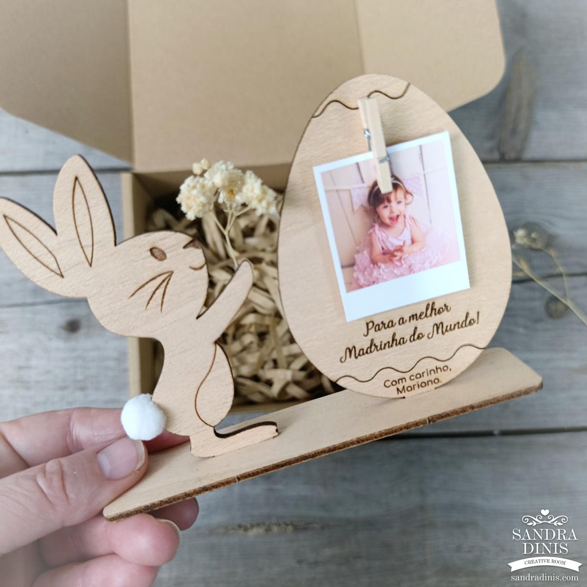 Convite coelhinho porta-retratos para Madrinha / Padrinho em caixa