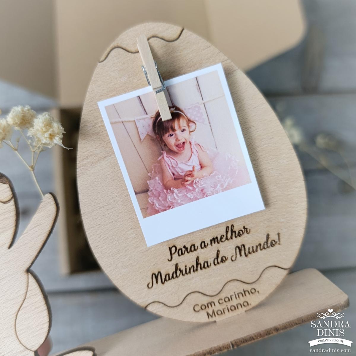 Convite coelhinho porta-retratos para Madrinha / Padrinho em caixa