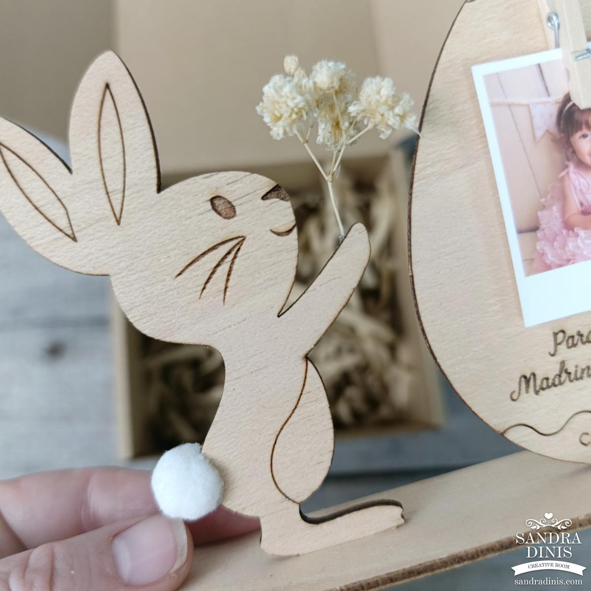 Convite coelhinho porta-retratos para Madrinha / Padrinho em caixa