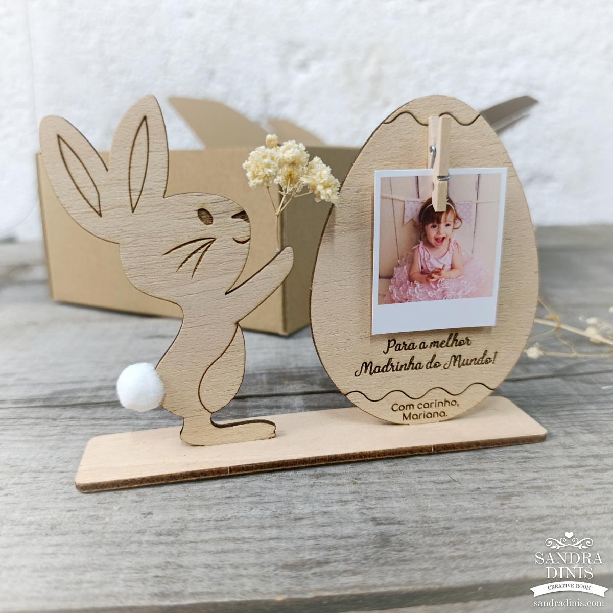 Convite coelhinho porta-retratos para Madrinha / Padrinho em caixa