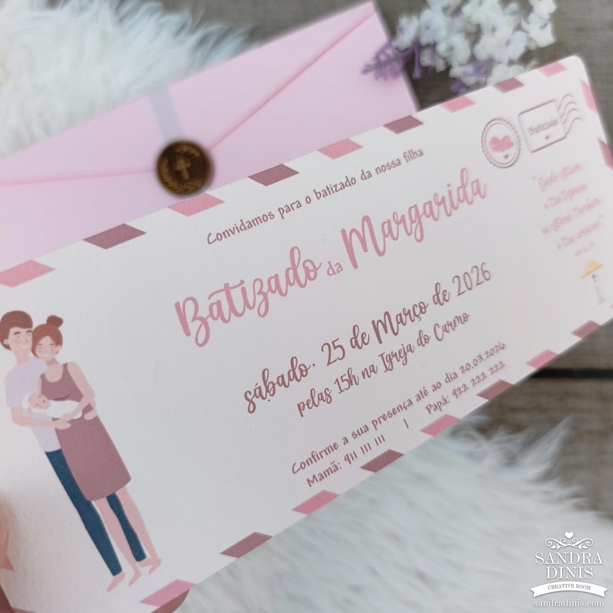 Convite para Comunhão / Batizado personalizado - bilhete viagens