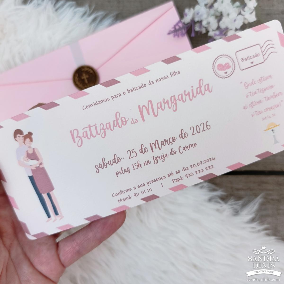 Convite para Comunhão / Batizado personalizado - bilhete viagens