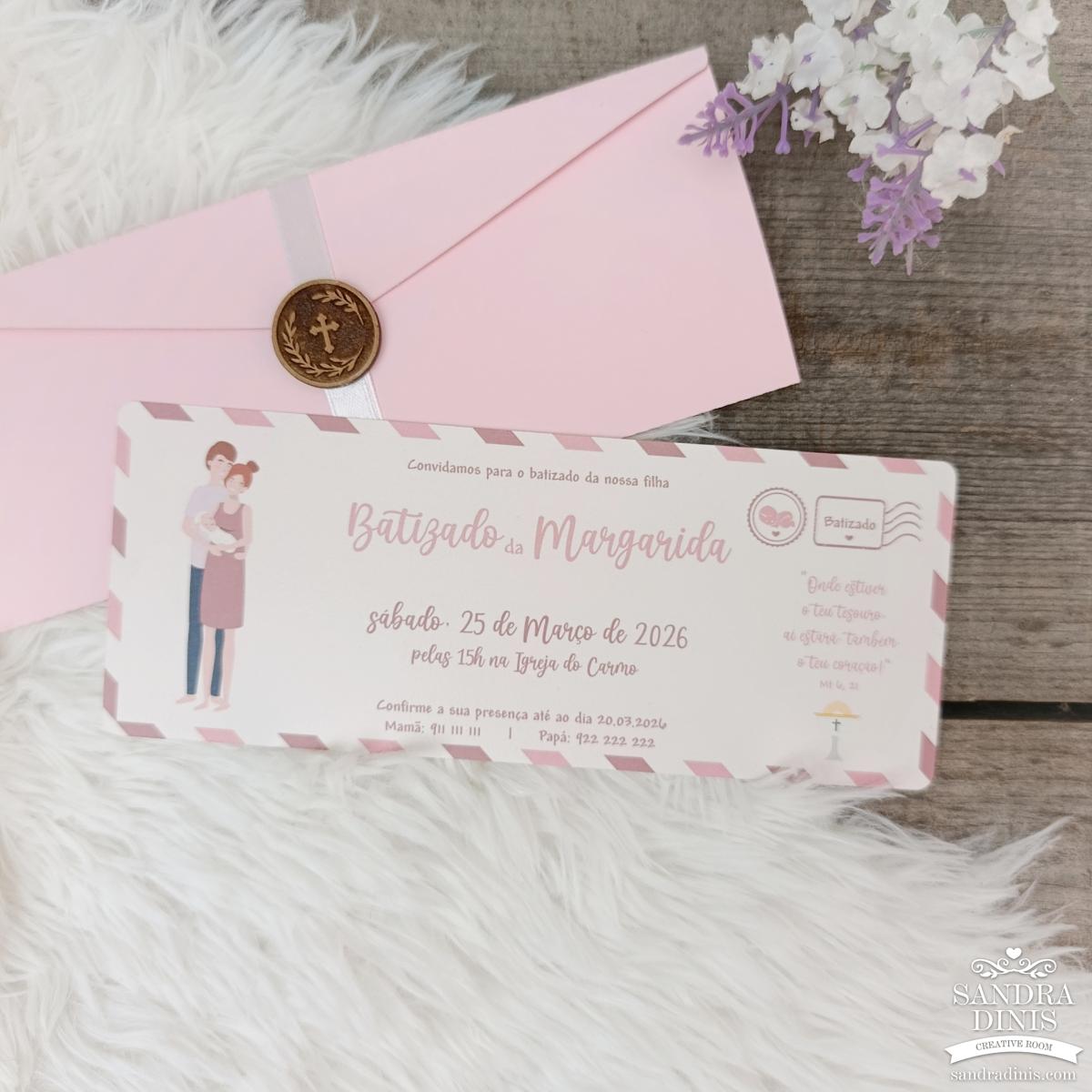 Convite para Comunhão / Batizado personalizado - bilhete viagens